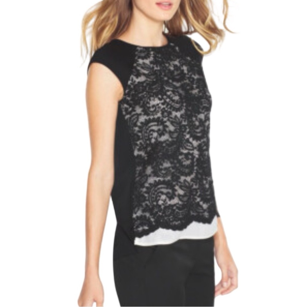 Club Monaco Black and White Lace Blouse